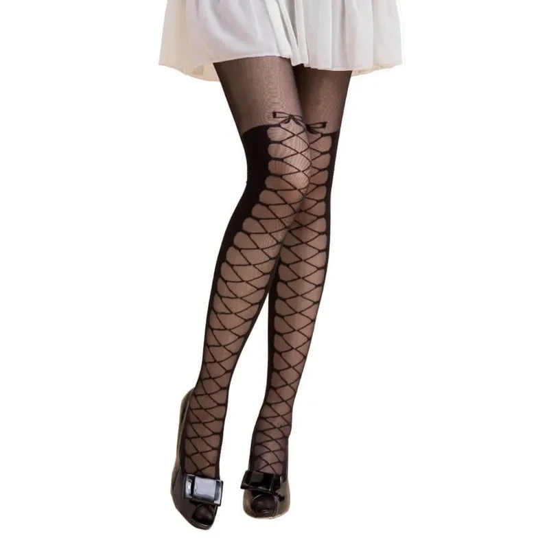 Patterned Support Pantyhose - Bow